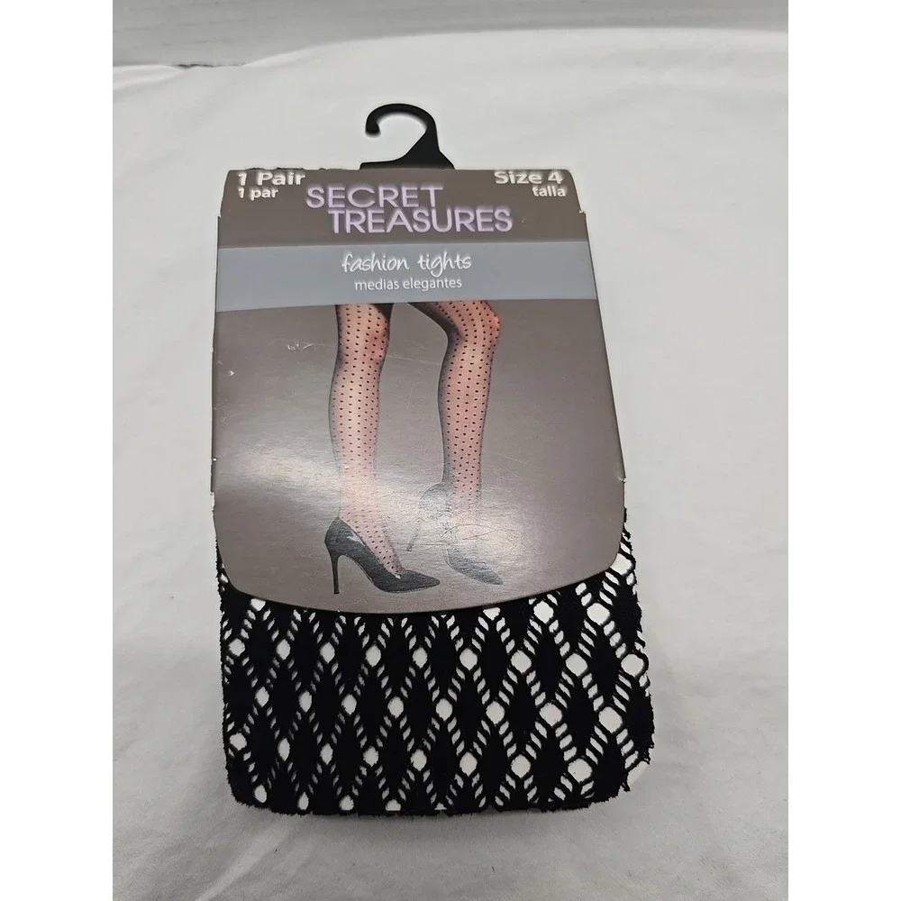 Secret Treasures Women's Fashion Tights Black Mini Argyle Size 4 NEW